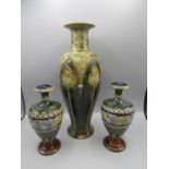 Royal Doulton Lambeth green glazed vases tallest 34cm, others 19cm