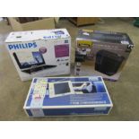 Fellowes shredder, Philips portable DVD player with screen and 8" TV, all from a house clearance