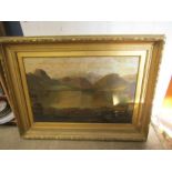 A large painting on canvas of lake Thirlmere signed Mitchell and dated 1878 on the reverse in a gilt