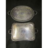 2 large silver plated trays widest 80cm