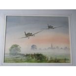 Frank Munger watercolour 'First of the Day' Spitfire 47cm x 57cm approx