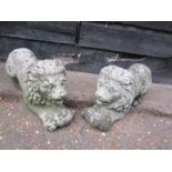 Pair of concrete garden Lions H28cm approx