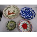 4 hand-painted continental dishes