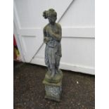 Concrete Lady garden statue on plinth H113cm approx