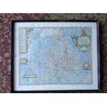 Framed map of Anglia made in 1966 47cm x 57cm approx