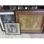 An engraving 'A Spanish letter writer' a print and antique wedding photo