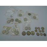 English 'Silver'  Coins  approx - 10 3d, 4x 6d, plus 14 x 1/- (inc 2 x Victorian 1888/9) plus a
