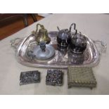 Mixed metalware including brass bell and trinket boxes etc