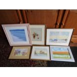 6 Framed watercolours/oil paintings