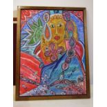 Brazilian naive art, acrylic on canvas signed 88x68cm