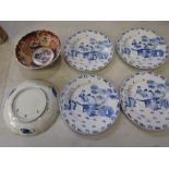 Vintage Oriental china plate with staple repair