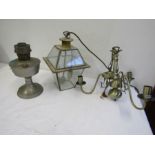 2 ceiling lights and an oil lamp base