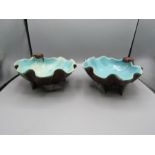 A pair of Majolica? shell bowls with shell feet a/f