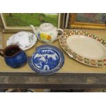 Leeds pottery lattice plate a.f 2 oval platters, teapot and butter dish