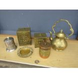 Brass kettle and tea caddy's etc