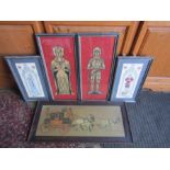 4 Framed needlework pictures and horse and cart print