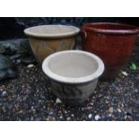 2 garden pots and one salt glazed pot