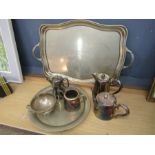 Silver plated trays, sugar bowl and coffee pot etc including Walker & Hall of Sheffield