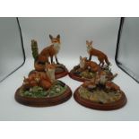 Four Border Fine Arts Figurines of foxes to incl Sitting Safe A2027, Family Portrait B0038, Young