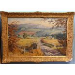 DON VAUGHAN (BRITISH 1916) a nostalgic English landscape depicting sheep grazing the hills, farm