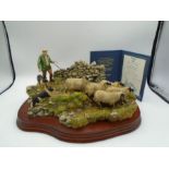 Border Fine Arts 'The Crossing' B0013 - collie, sheep and farmer limited edition 787/1750 on wood