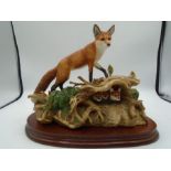 Border Fine Arts 'Spring Show' B0796 - fox with cubs on wood plinth, limited edition 515/1750, boxed