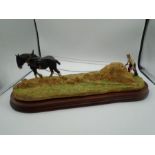 Border Fine Arts 'Clean Sweep' B0591a - horse and farmer limited edition 697/950 on wooden plinth,