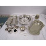 Silver plated items including serving dishes and condiments