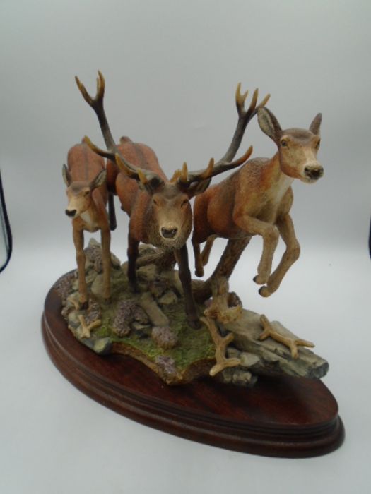 Border Fine Arts 'Highland Chase' - B0958 stag and deer, Limited edition 193/500 on wood plinth, - Image 4 of 7