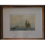 After FRANK HENRY MASON RBA, RI, RSMA (BRITISH 1875-1965) seascape print on silk, 41.5 x 33cm framed