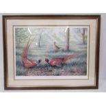 After Robert E Fuller limited edition 111/850 print of two pheasants fighting. 57cm x 74cm with