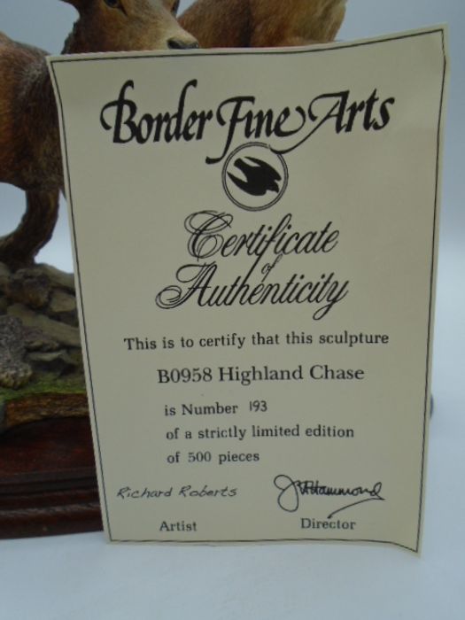 Border Fine Arts 'Highland Chase' - B0958 stag and deer, Limited edition 193/500 on wood plinth, - Image 3 of 7