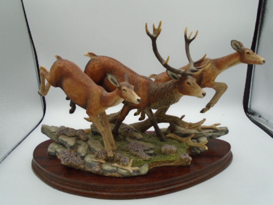 Border Fine Arts 'Highland Chase' - B0958 stag and deer, Limited edition 193/500 on wood plinth,