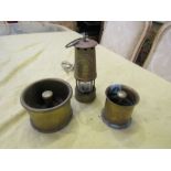 2 Trench Art ashtrays and electrified miners lamp (no plug)