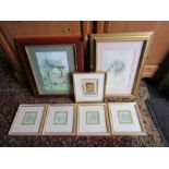 Boyeth Quigao signed watercolour and framed prints etc