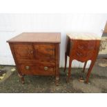 Mahogany cupboard and small marble top drawers