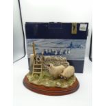 Border Fine Arts 'Element of Surprise' B0089 - collie and sheep on wood plinth, boxed with
