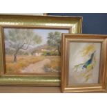 B. Smalley 'olive trees and finca' oil on board 9x13 signed with an oil on board of a blue tit