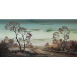 W Reeves. Rural landscape evening light. Oil on canvas. Framed 165cm x 61cm. Signed