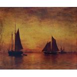 Seascape on canvas depicting sail barges in estuary 51.5 x 40.5cm, Unframed