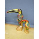 2 treen toucans, a treen vase and an instrument