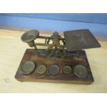 Vintage brass Post Office scales with weights