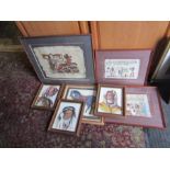 Framed Egyptian Papyrus and signed oil paintings