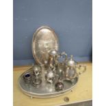 Silver plated teapot, coffee pot and trays etc