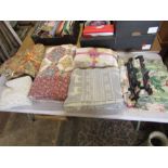 Vintage material, curtains and king size quilt etc