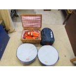 Wicker picnic basket with contents, Ready Bed and 2 Thermos cool bags