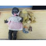 Pedigree click doll, vintage bears and 2 vintage bisque dolls
