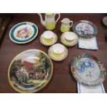 A yellow 22k gold part tea set, 2 Lena-Liu picture plates and 2 others