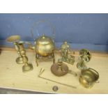 Mixed brassware including statues and candlesticks etc