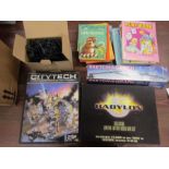 City tech game, Babylon 5 gift set, vintage books, a snow projector and a sketch-a-graph